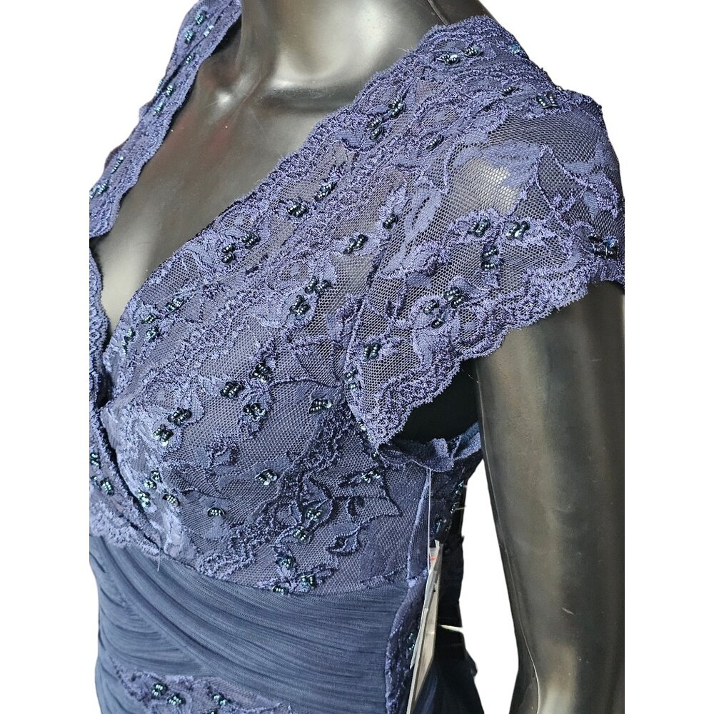Navy Lace Tiered V-Neck Cap Sleeve Cocktail Dress - NWT - Marina - Picture 6 of 11